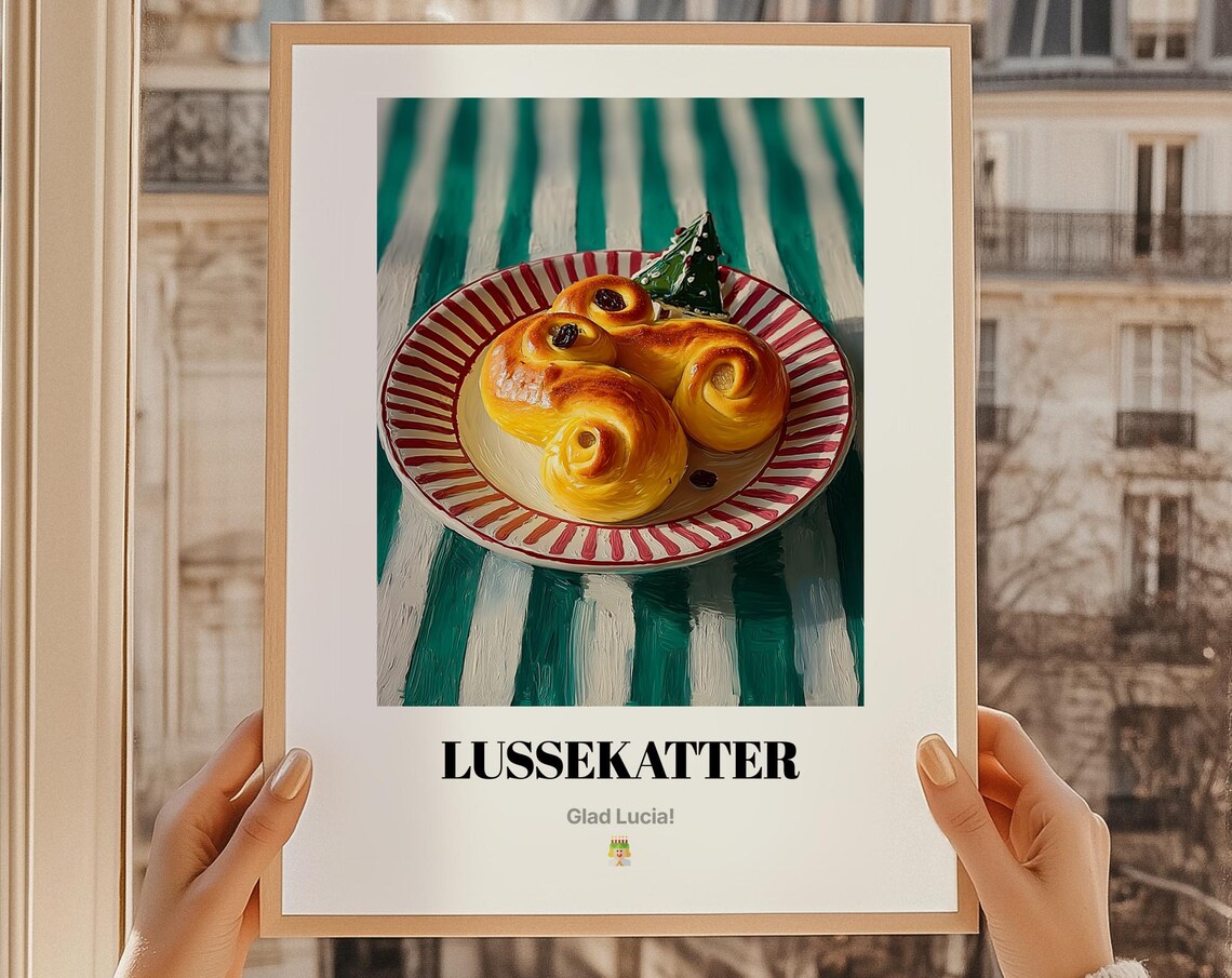 Lussekatter St Lucia Day Wall Art, Swedish Food Gift