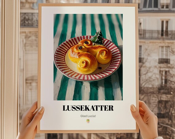Lussekatter St Lucia Day Wall Art, Swedish Food Gift