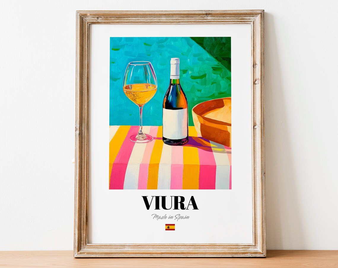 Viura Wine Wall Art Print Poster Artisanal White Artwork For Kitchens