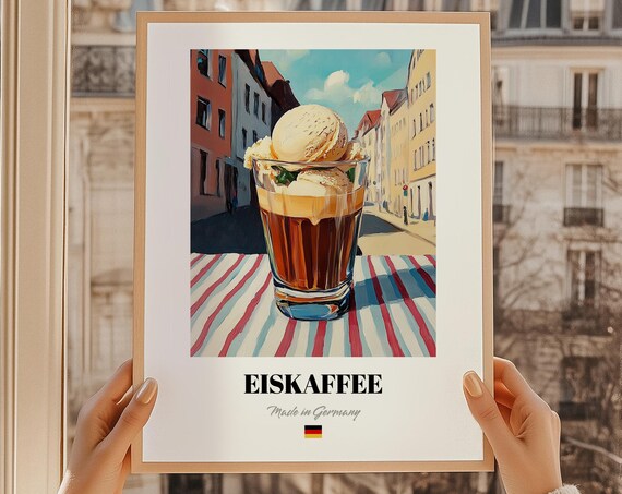 Eiskaffee Made In Germany Iced Coffee Dessert Vintage Kitchen Poster