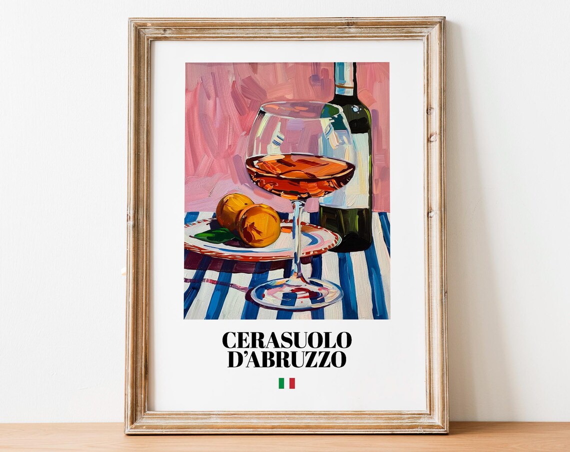 Italian Cerasuolo Art Print Poster Abruzzo Ros Wine Artwork For Bars And Homes