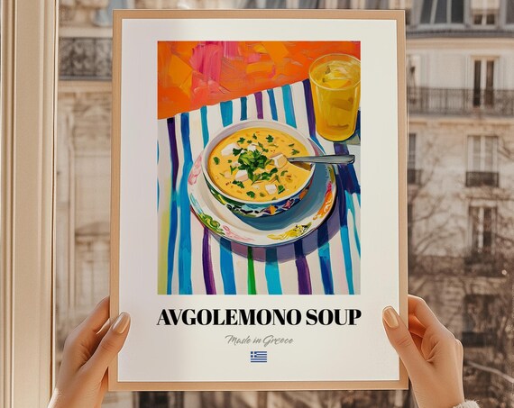Avgolemono Soup Greek Food Painting Dining Room Wall Art Cuisine Kitchen Poster
