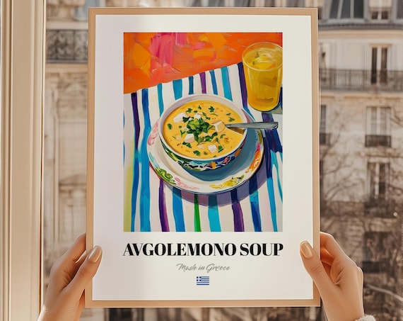 Creamy Avgolemono Soup Greek Lemon Egg Soup Food Painting Poster