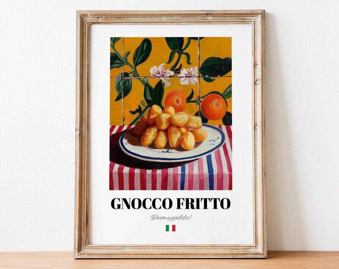 Gnocco Fritto Italian Fried Dough Painting Orange Tile Art Poster