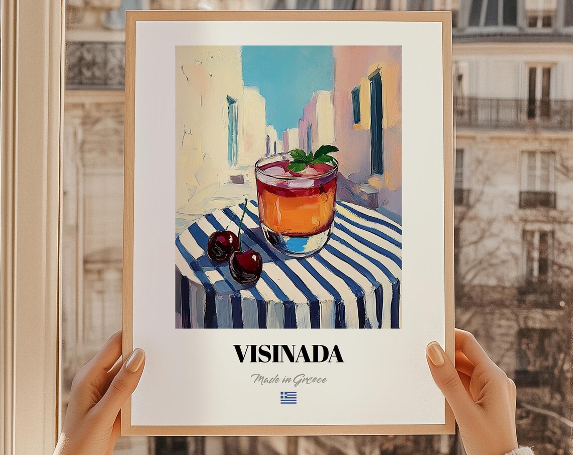 Visinada Greek Beverage Poster Bar Dcor Wall Art Friend Gift Kitchen