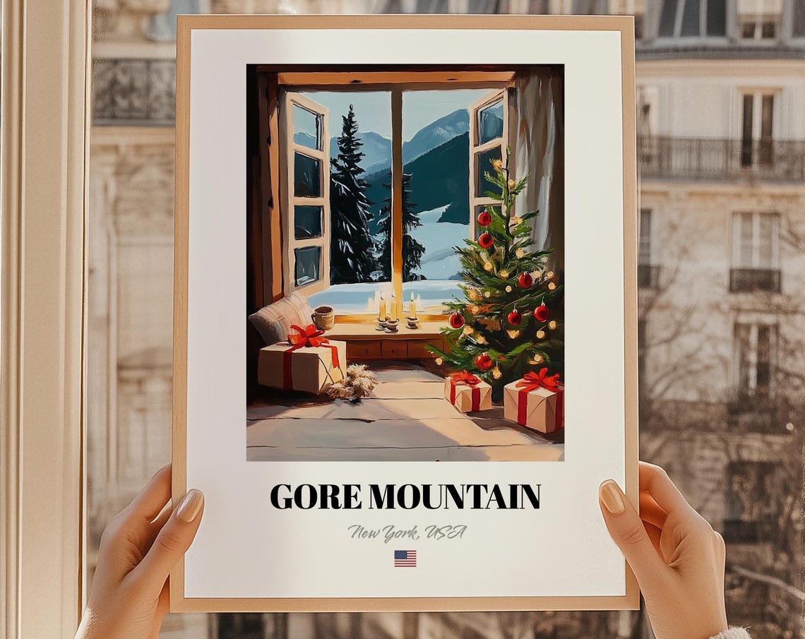 Gore Mountain New York Christmas Window Snowy Peaks Gifts Poster