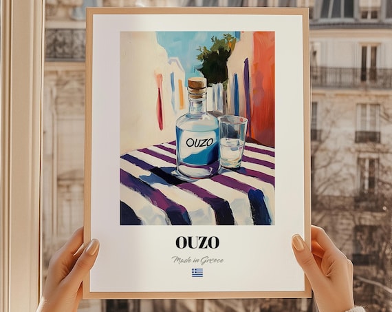 Ouzo Greek Classic Spirit Bottle Glass Oil Painting Bar Wall Poster
