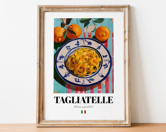 Tagliatelle Italian Ribbon Pasta Oranges Folk Art Kitchen Poster