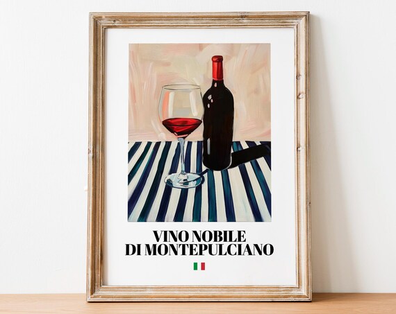 Italian Vino Nobile Art Print Poster Vineyard Artwork For Wine Bars And Restaurants