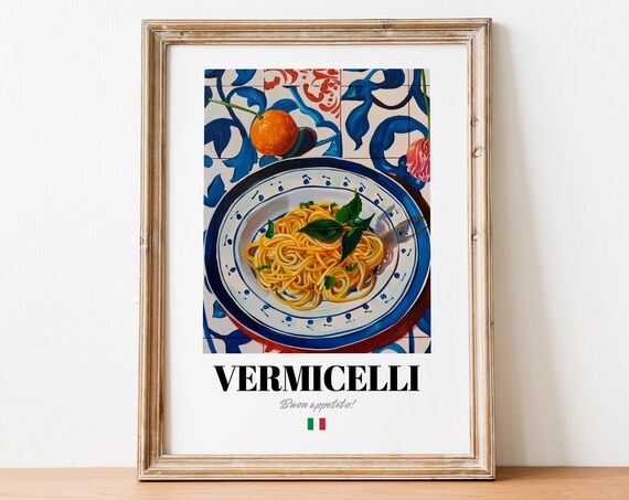 Vermicelli Pasta Plate Buon Appetito Italian Tile Art Food Poster