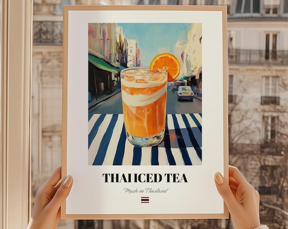 Thai Iced Tea Orange Drink Glass Painted Cafe Street Kitchen Art Poster