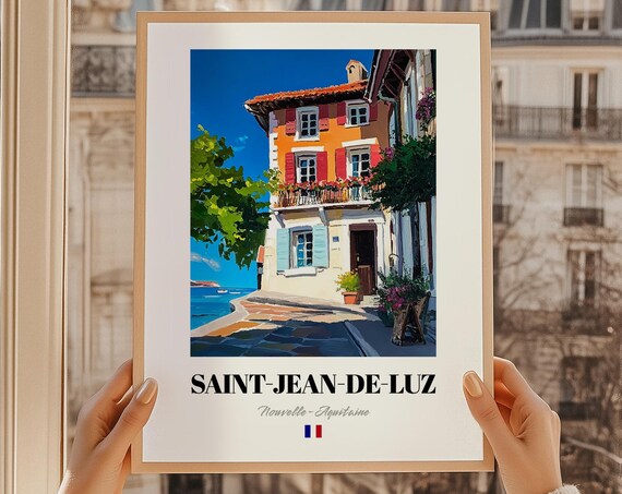 Saint-Jean-de-Luz Nouvelle-Aquitaine Coastal House Oil Painting Poster