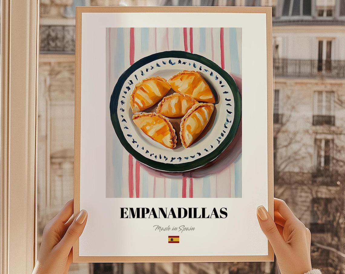 Spanish Empanadillas Pastry Plate Painted Kitchen Wall Decor Food Poster