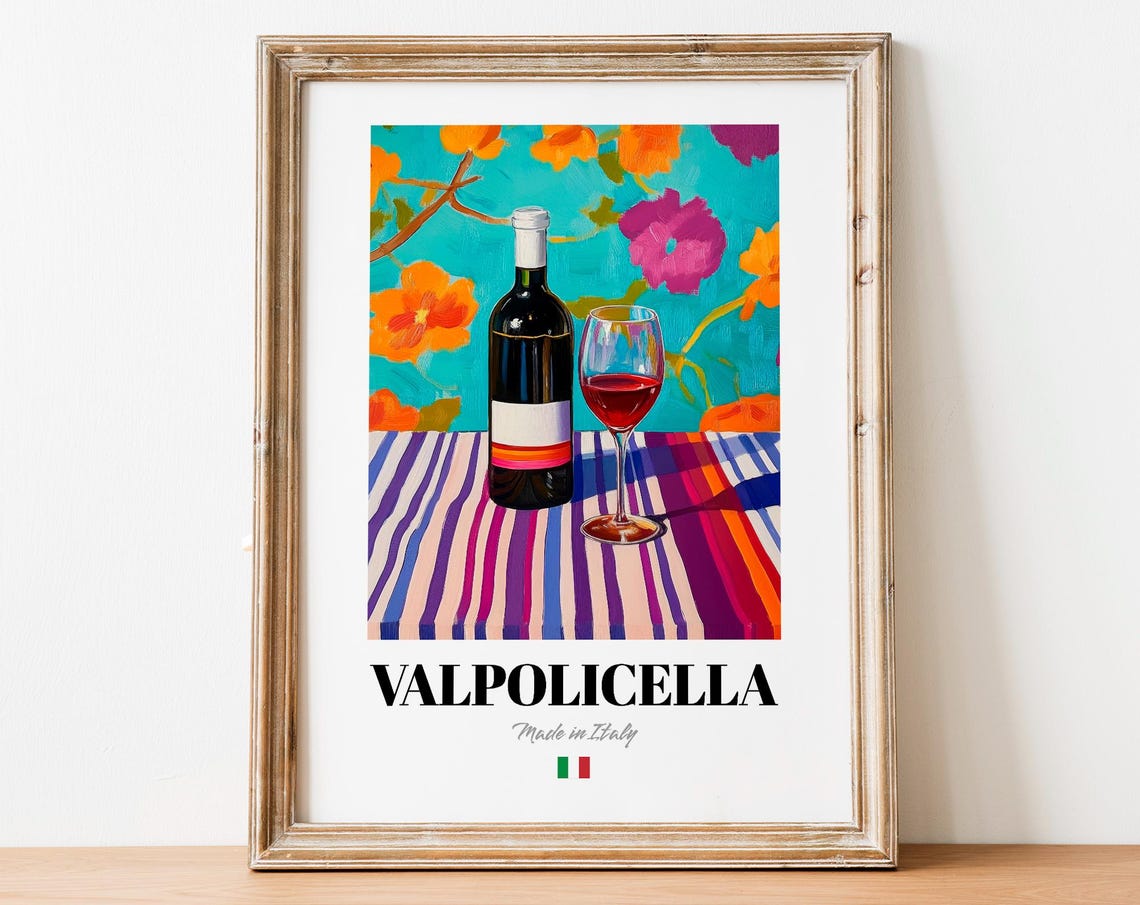Valpolicella Italian Red Wine Colorful Floral Vineyard Kitchen Poster