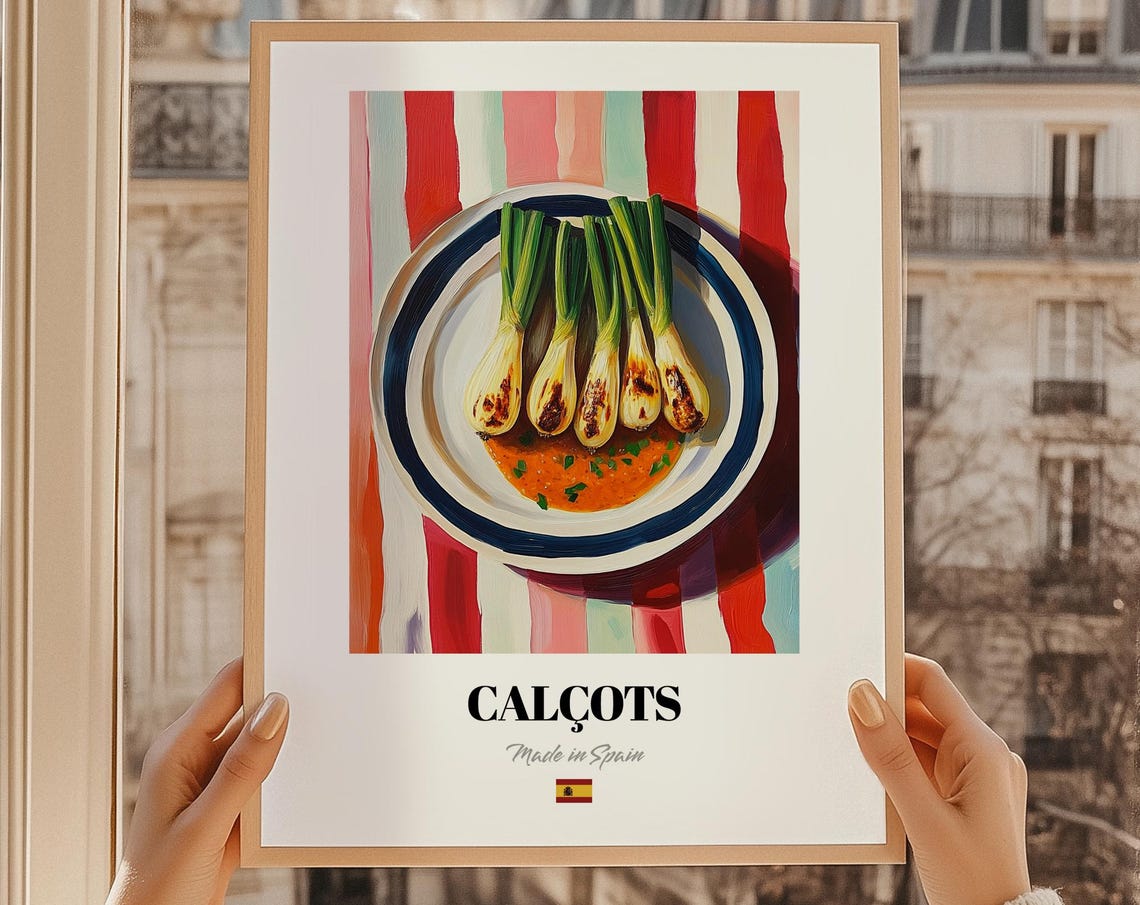 Calcots Grilled Green Onions Spanish Tapas Dish Illustration Poster