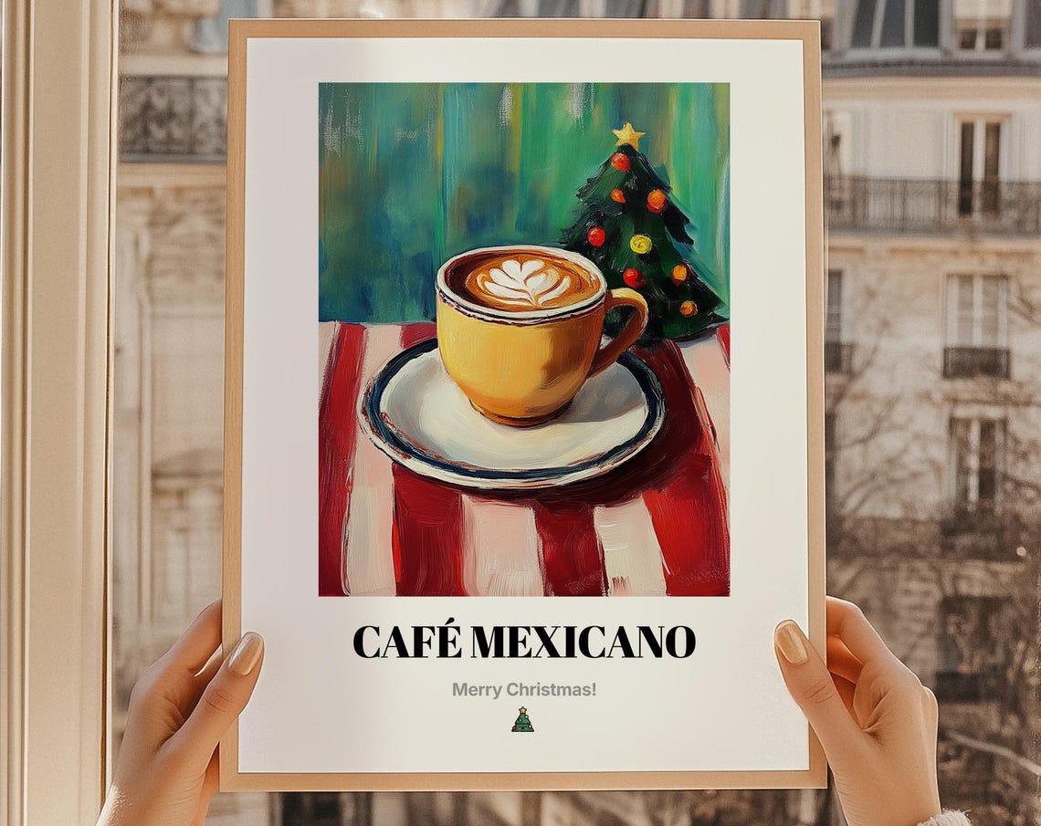 Cafe Mexicano Latte Art Christmas Coffee Holiday Drink Poster