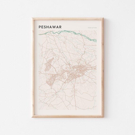 Peshawar Map Poster Print Wall Art Pakistan Travel Gift Scandi