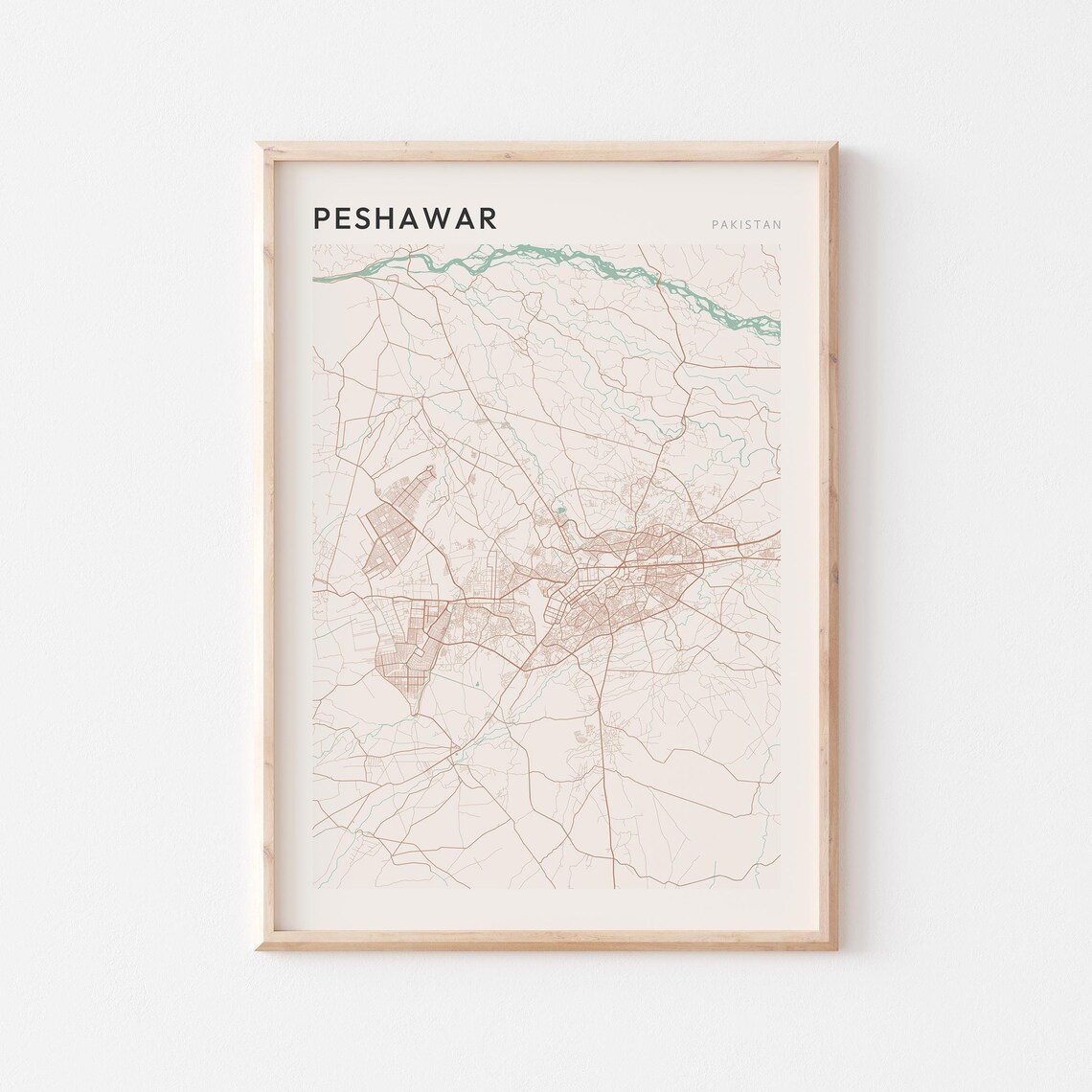 Peshawar Map Poster Print Wall Art Pakistan Travel Gift Scandi