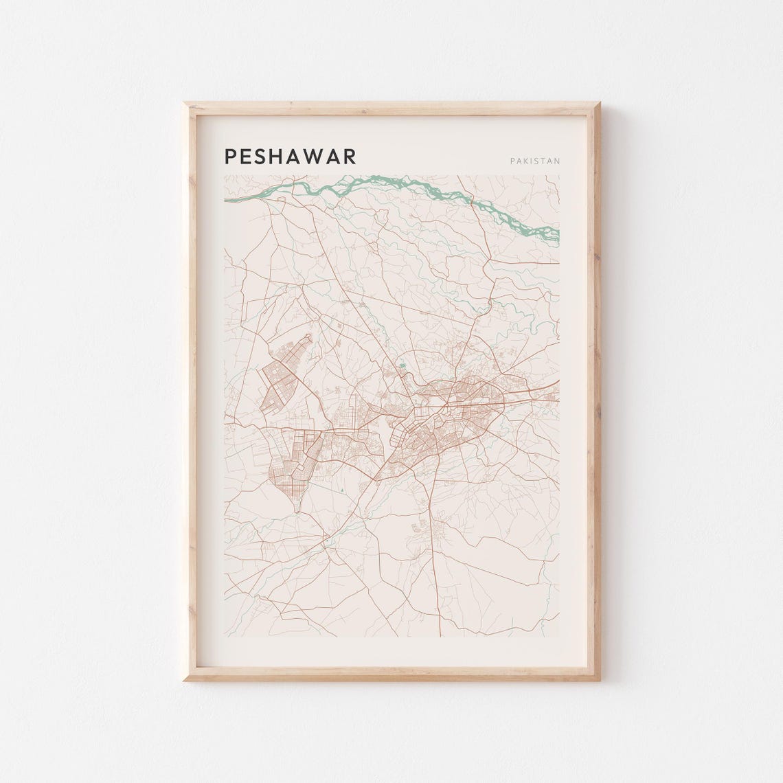 Peshawar Pakistan City Map Sage Cream Minimalist Scandi Poster