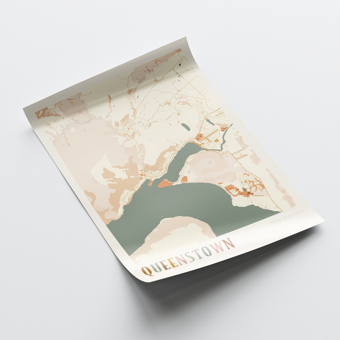 Queenstown New Zealand Boho Style Scenic Lakeside City Map Poster - Image 2