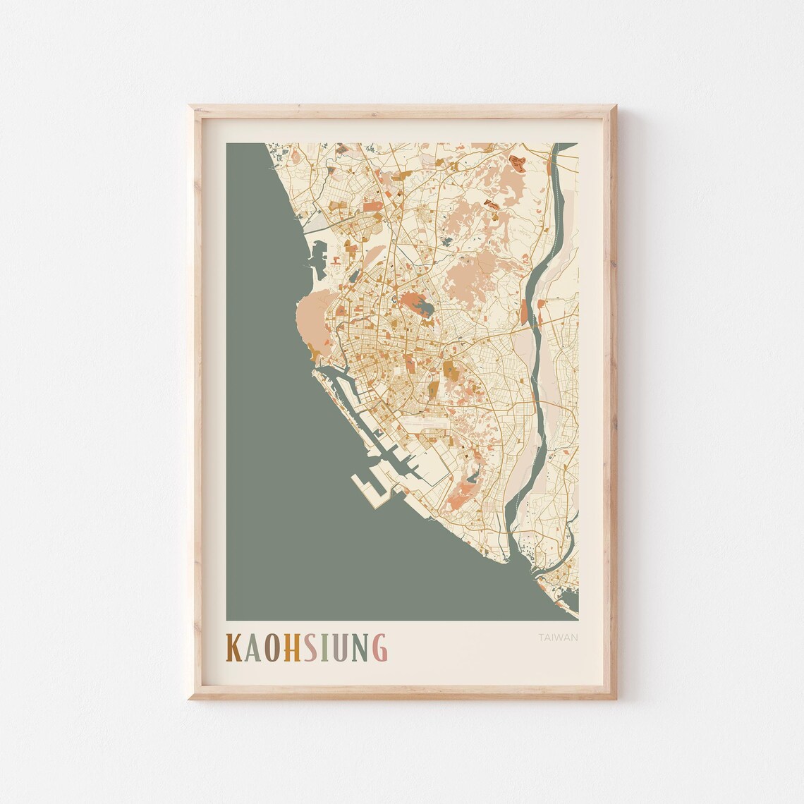 Kaohsiung Map Poster Print Wall Art Taiwan Travel Gift Boho