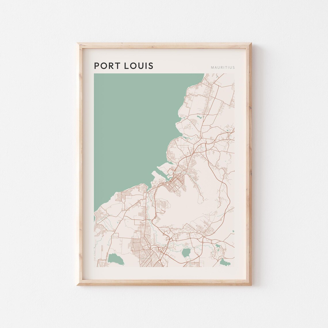 Port Louis Map Poster Print Wall Art Mauritius Africa Travel Gift Minimalist