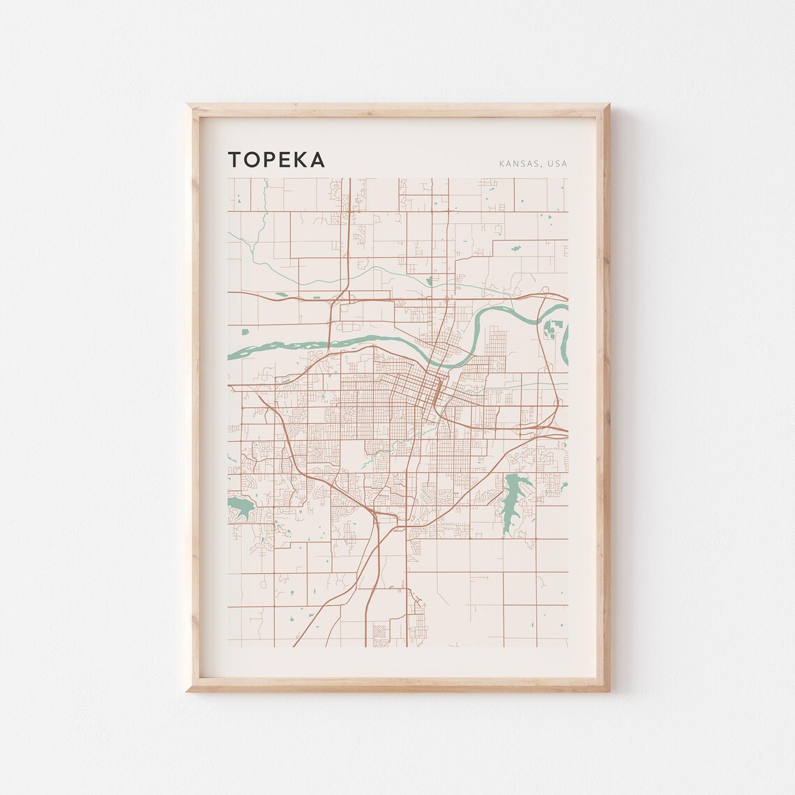 Topeka Kansas City Map Poster Minimalist Line Art Modern Wall Decor Gift