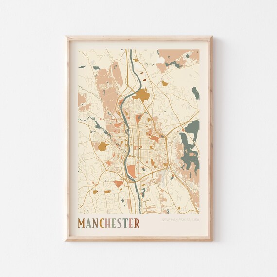 Manchester New Hampshire Boho City Street Map Travel Gift Poster