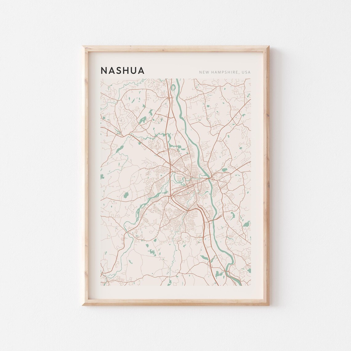 Nashua New Hampshire Minimalist Line City Street Map Poster for Home