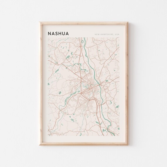 Nashua New Hampshire Minimalist Line City Street Map Poster for Home