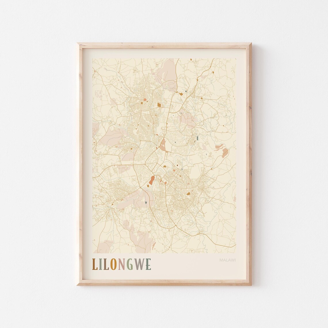 Lilongwe Malawi Minimalist Beige City Street Map Poster Travel Gift