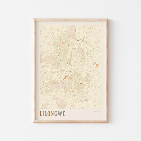 Lilongwe Map Poster Print Wall Art Malawi Africa Travel Gift Boho Decor