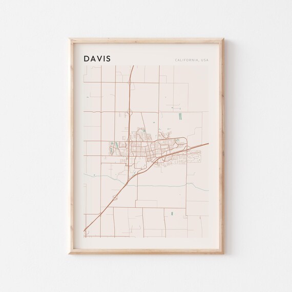 Davis California Minimalist Street Map Poster in Blush and Sage