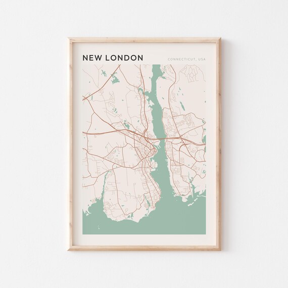 New London Connecticut Minimalist Coastal City Map Poster Boho Wall Decor