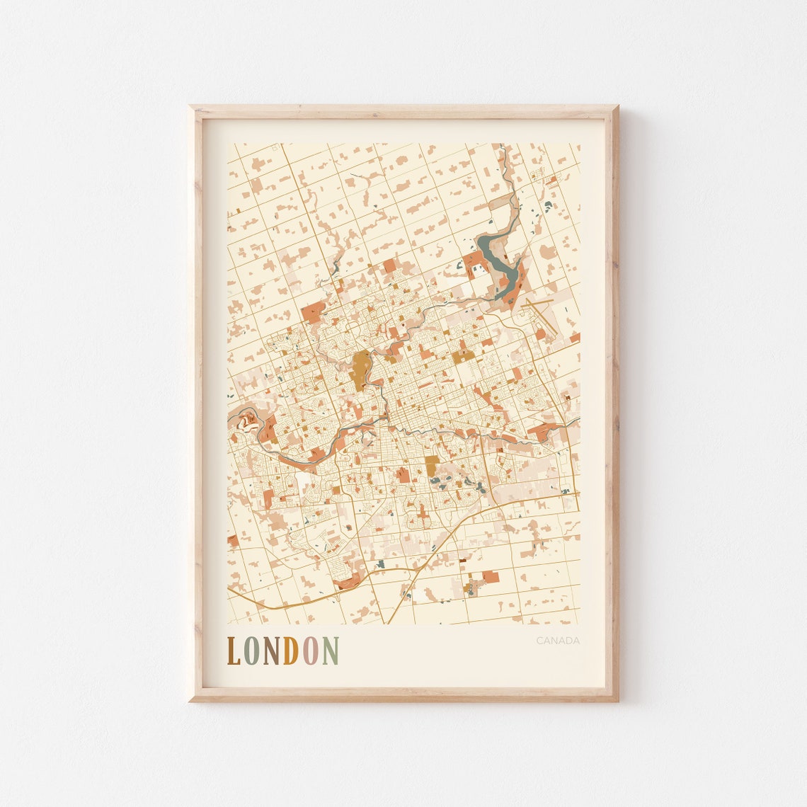 London Canada Warm Terracotta Minimalist City Map Poster Decor