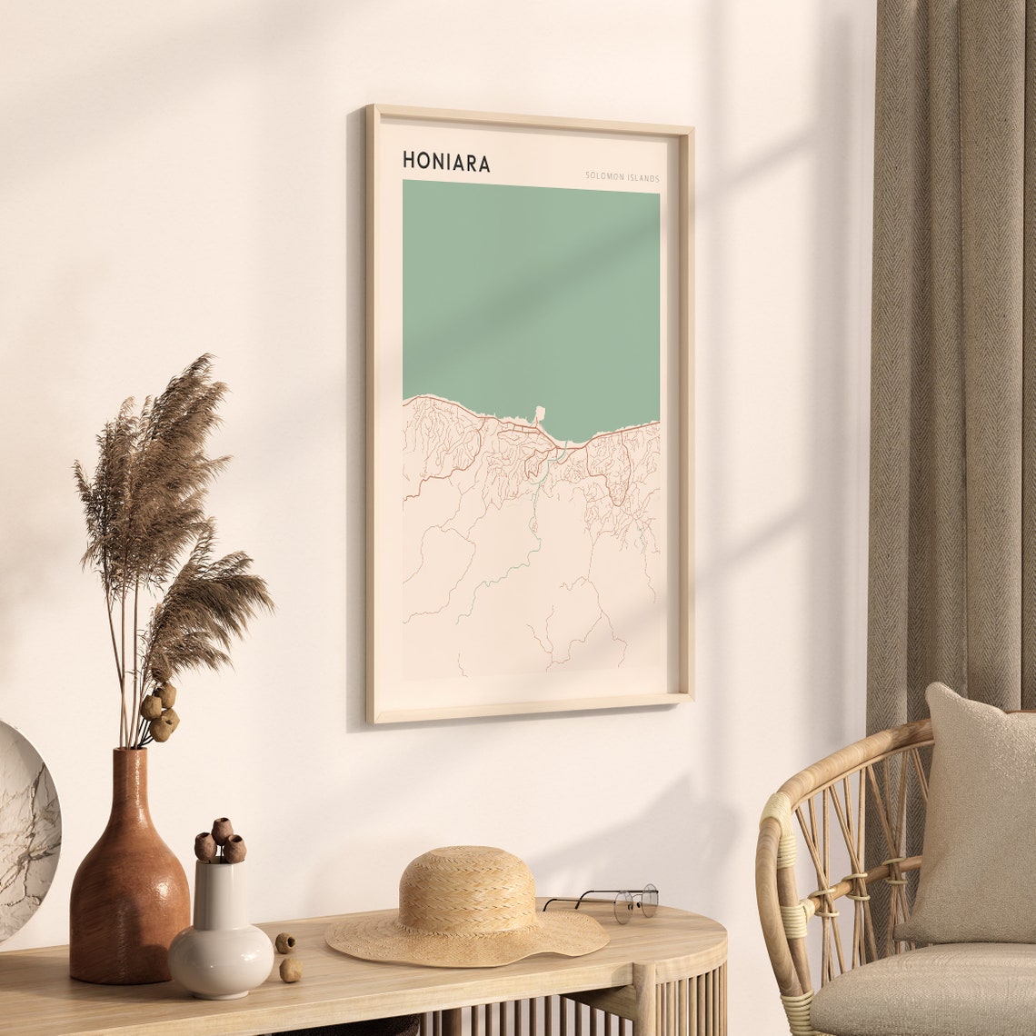 Honiara Solomon Islands Minimalist Map Poster Pacific Coastline - Image 3