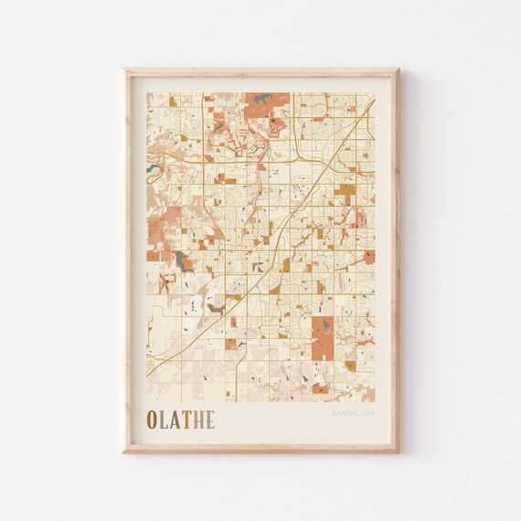 Olathe Kansas City Map Poster Earth Tone Boho Minimalist Map Wall Decor Gift