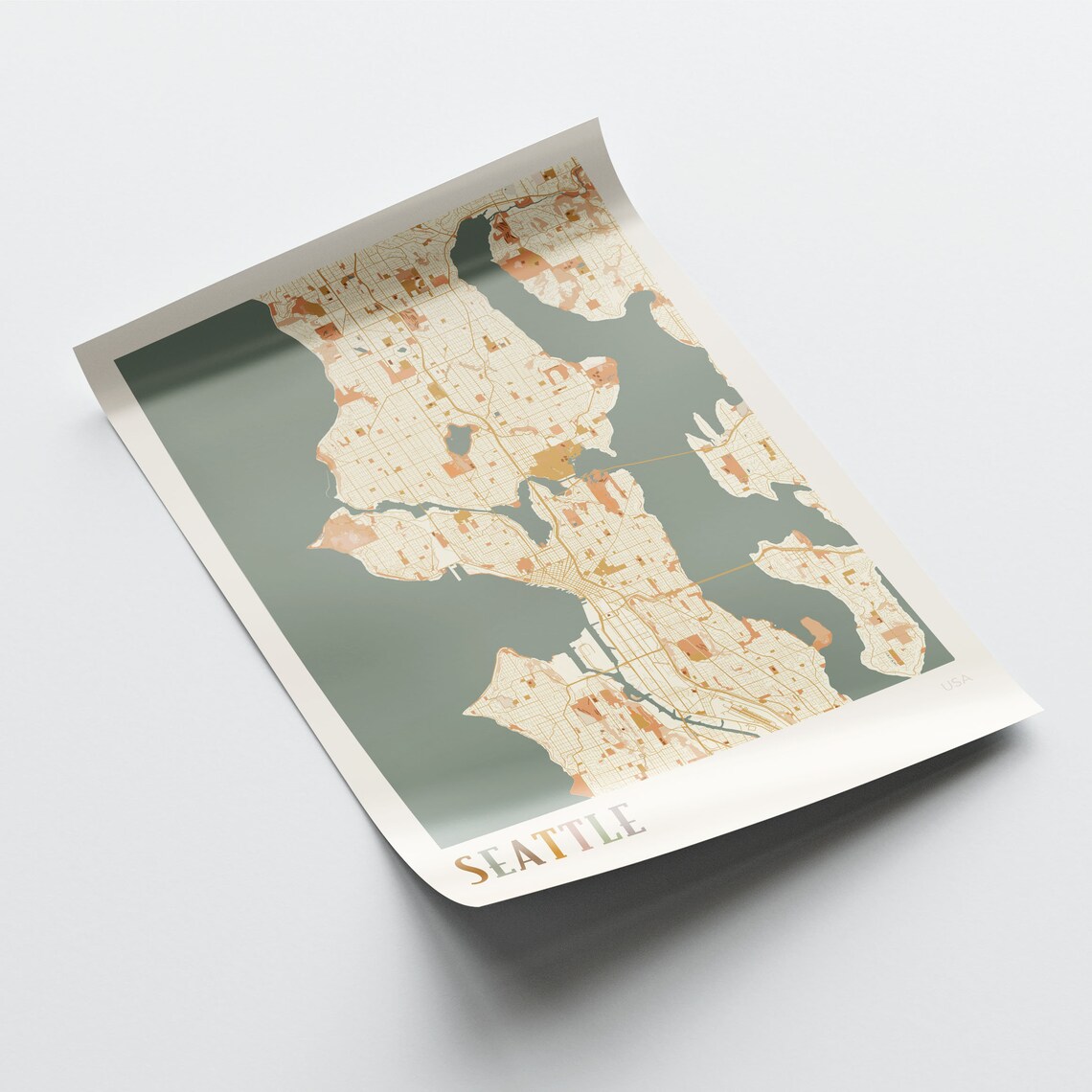 Seattle USA Minimalist Street Map Poster in Boho Neutral Tones - Image 2