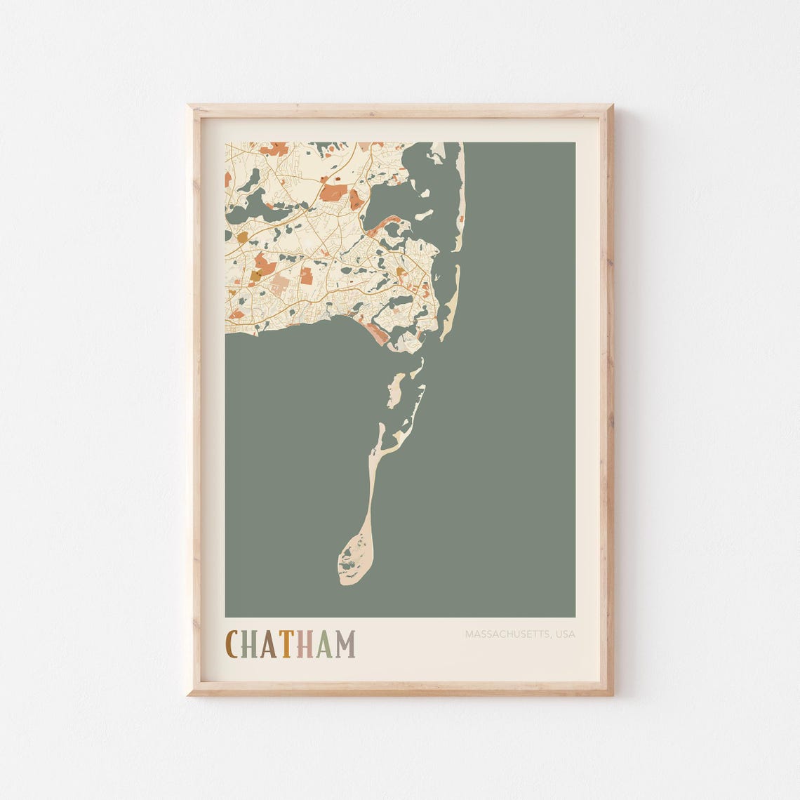 Chatham Massachusetts Boho Terracotta City Street Map Poster