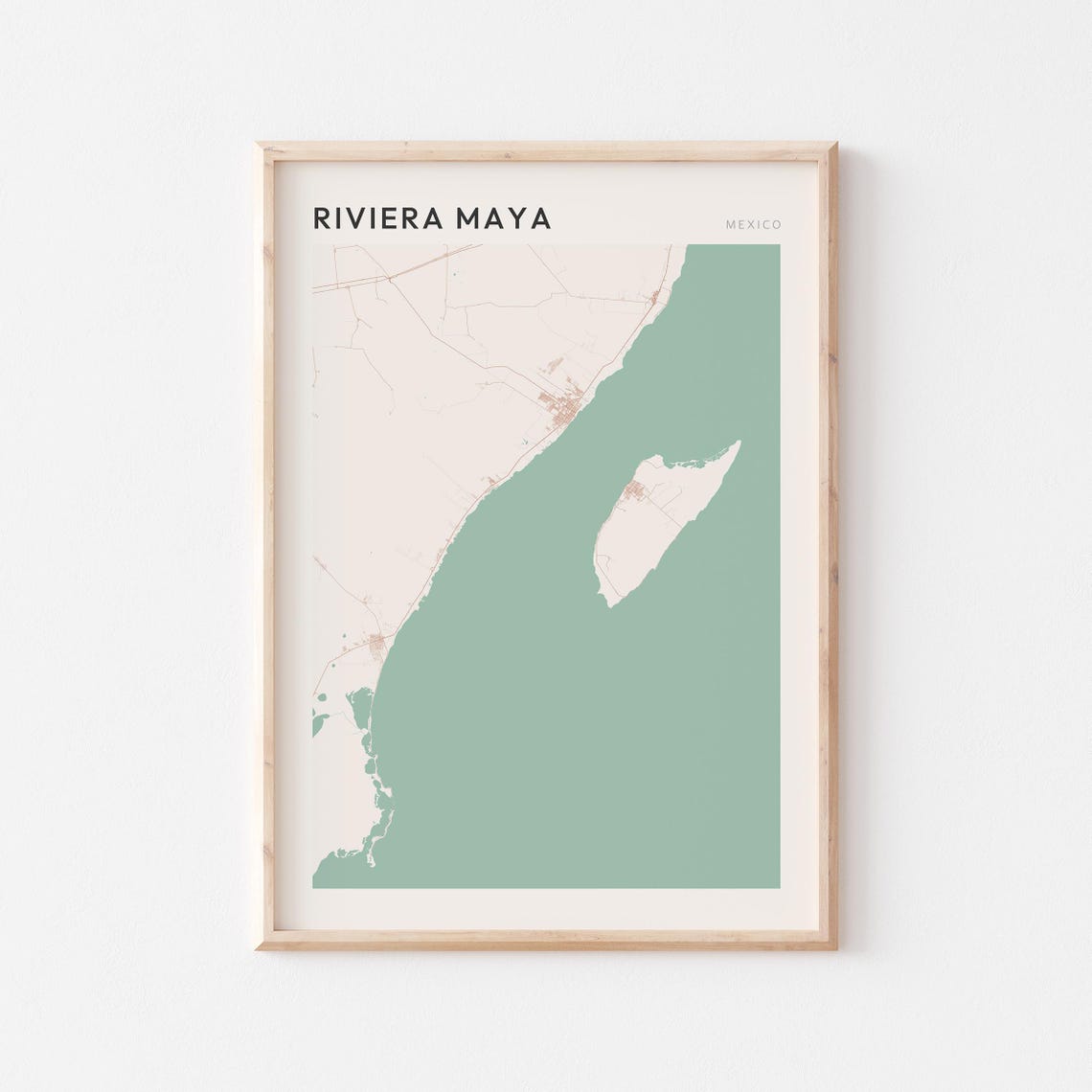 Riviera Maya Mexico Coastline Map Sage Green Minimalist Travel Poster