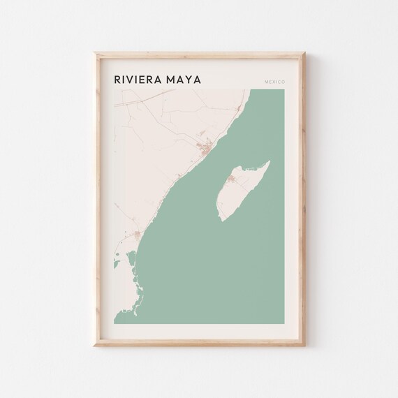 Riviera Maya Map Poster Print Wall Art Mexico Travel Gift Farmhouse Decor
