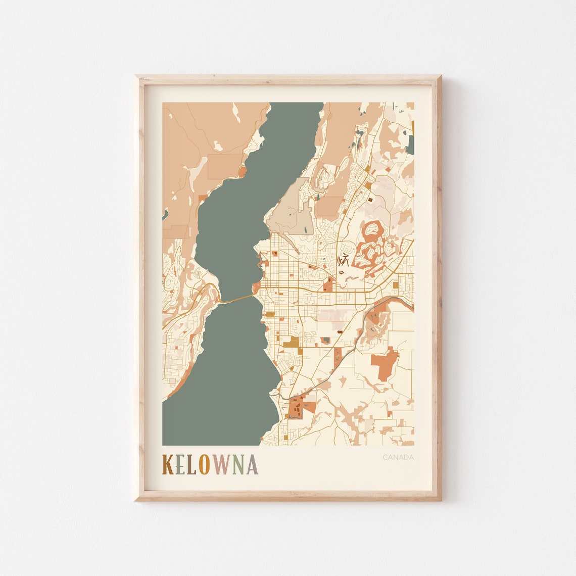 Kelowna British Columbia Canada Boho Style Lakeside City Map Poster