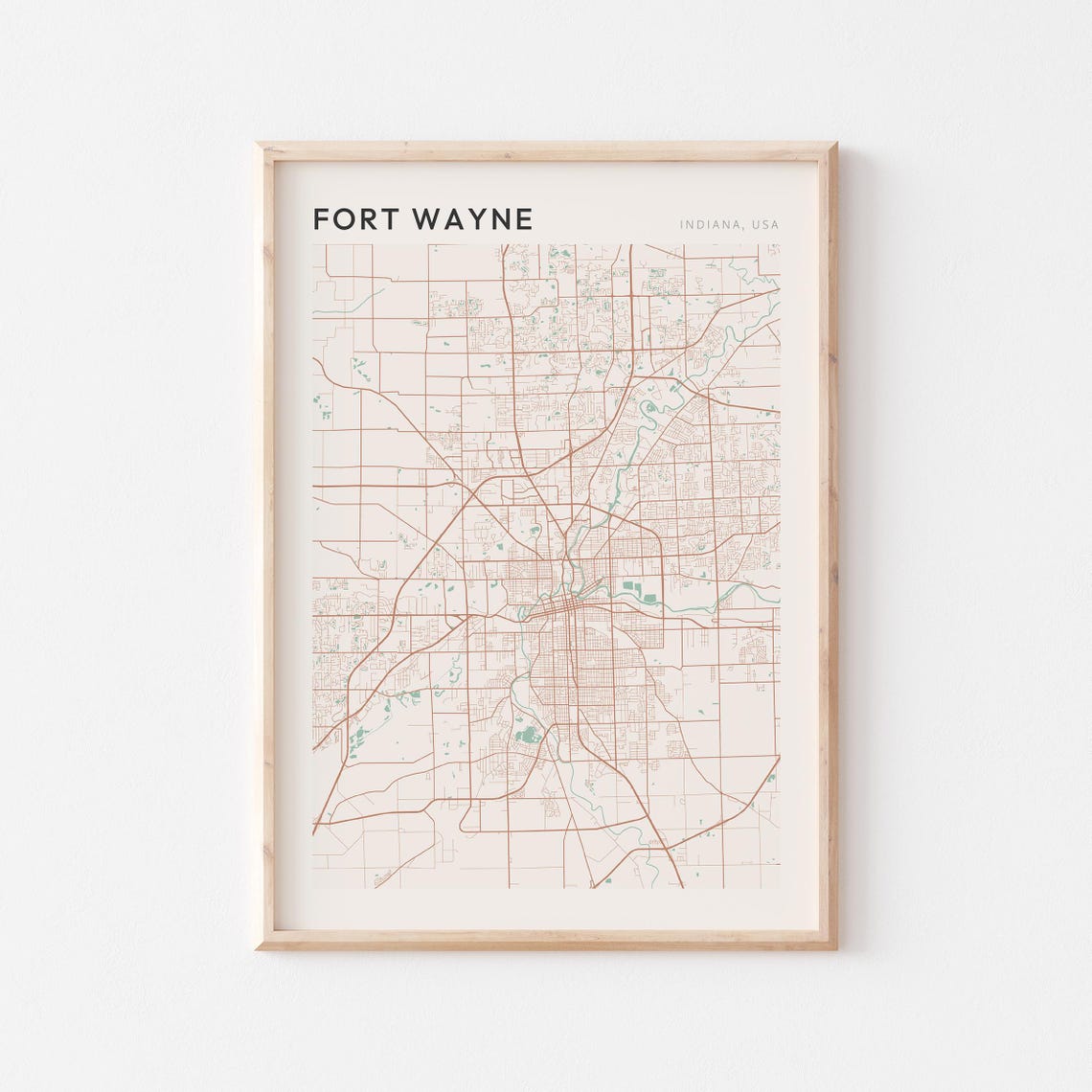 Fort Wayne Indiana Minimalist Terracotta Street Line Map Poster
