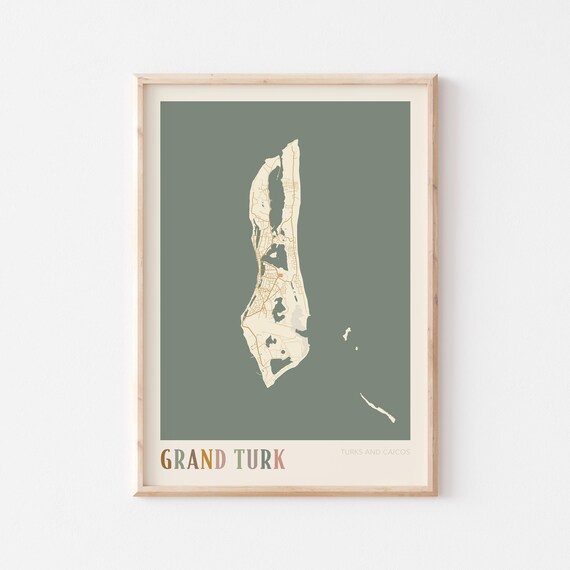 Grand Turk Map Poster Print Wall Art Turks And Caicos Travel Gift Boho Decor