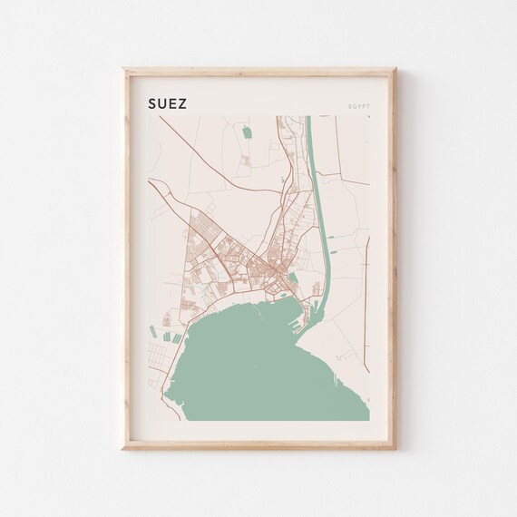 Suez Map Poster Print Wall Art Egypt Travel Gift Minimalist