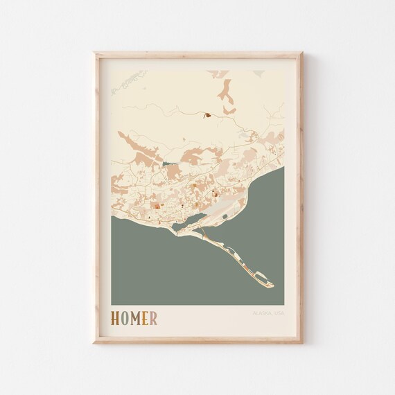 Homer Alaska Stylized Vintage Street Map Modern City Art Poster