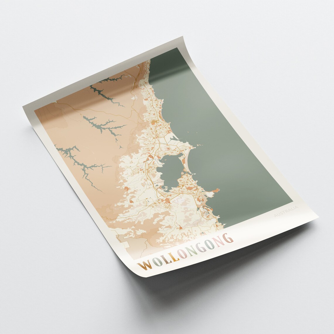 Wollongong Australia Retro City Map Poster in Warm Earth Tones - Image 2