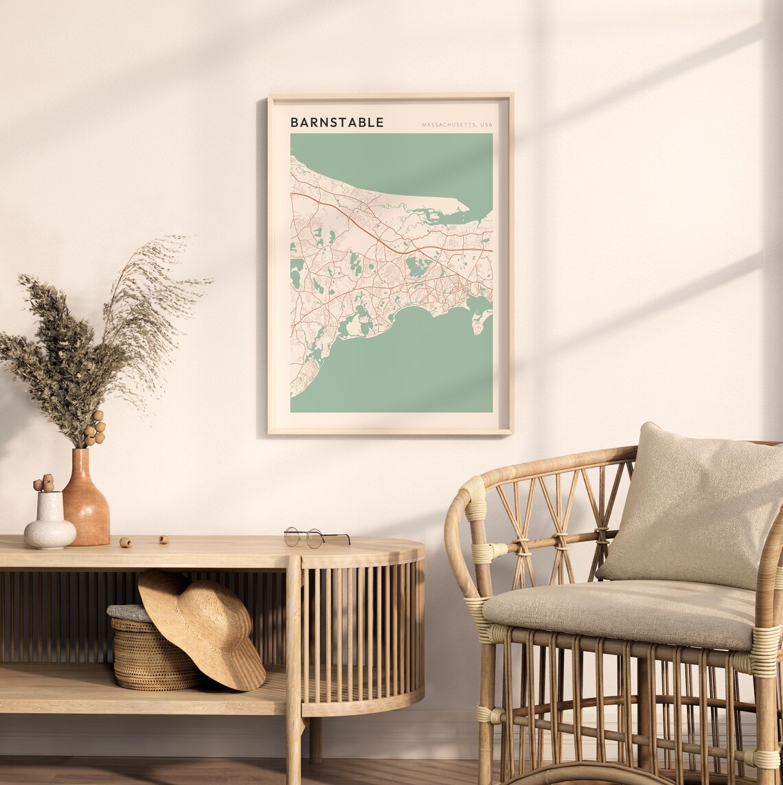 Barnstable Massachusetts USA Minimalist Sage Green City Street Map Poster - Image 2