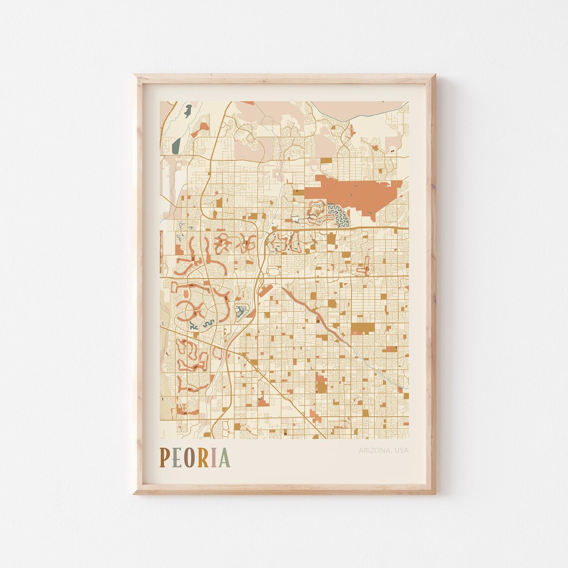 Peoria Arizona Stylized Vintage Street Map Modern City Art Poster