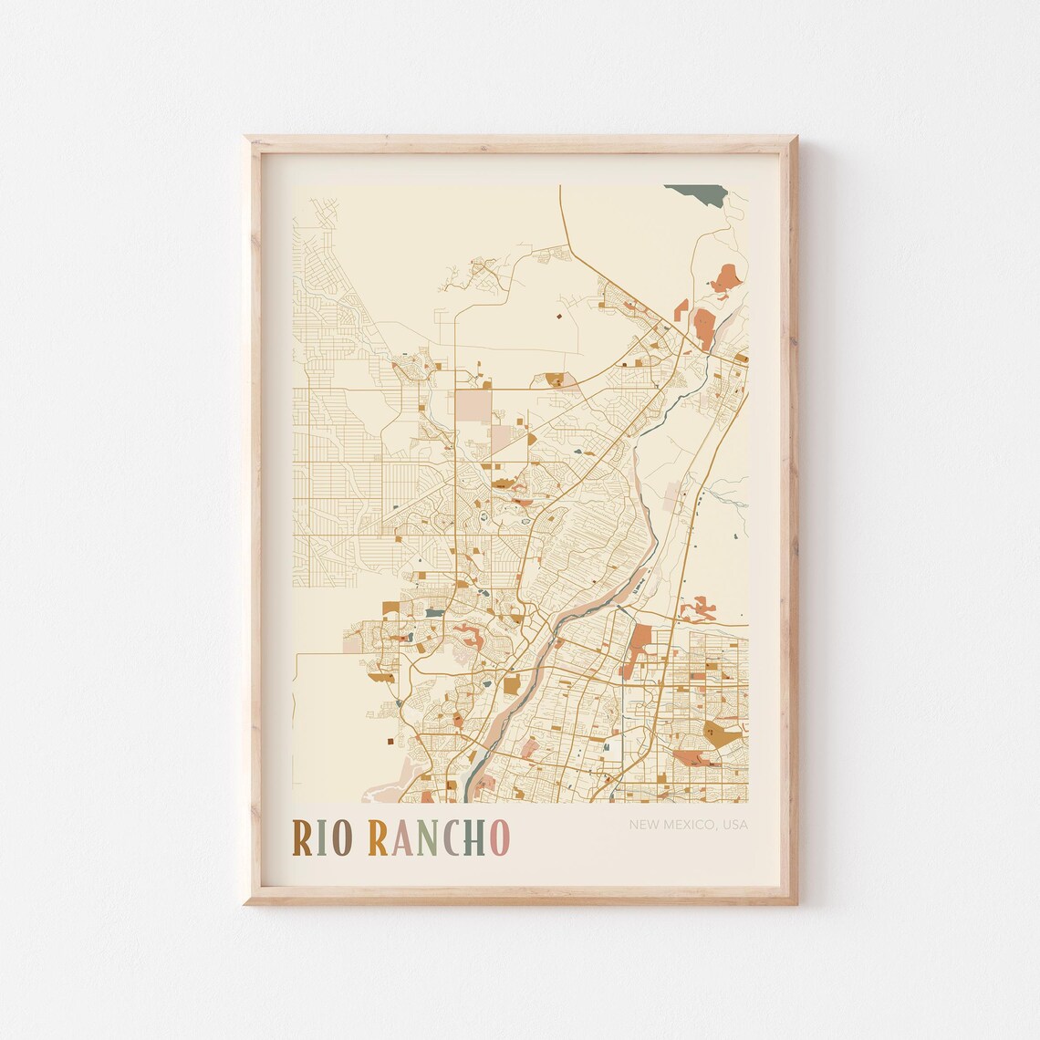 Rio Rancho New Mexico USA Warm Vintage Beige City Street Map Art Poster